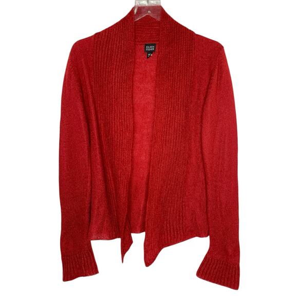 Eileen Fisher S Red Mohair Wool Blend Open Front Cardigan Lightweight - Picture 1 of 8
